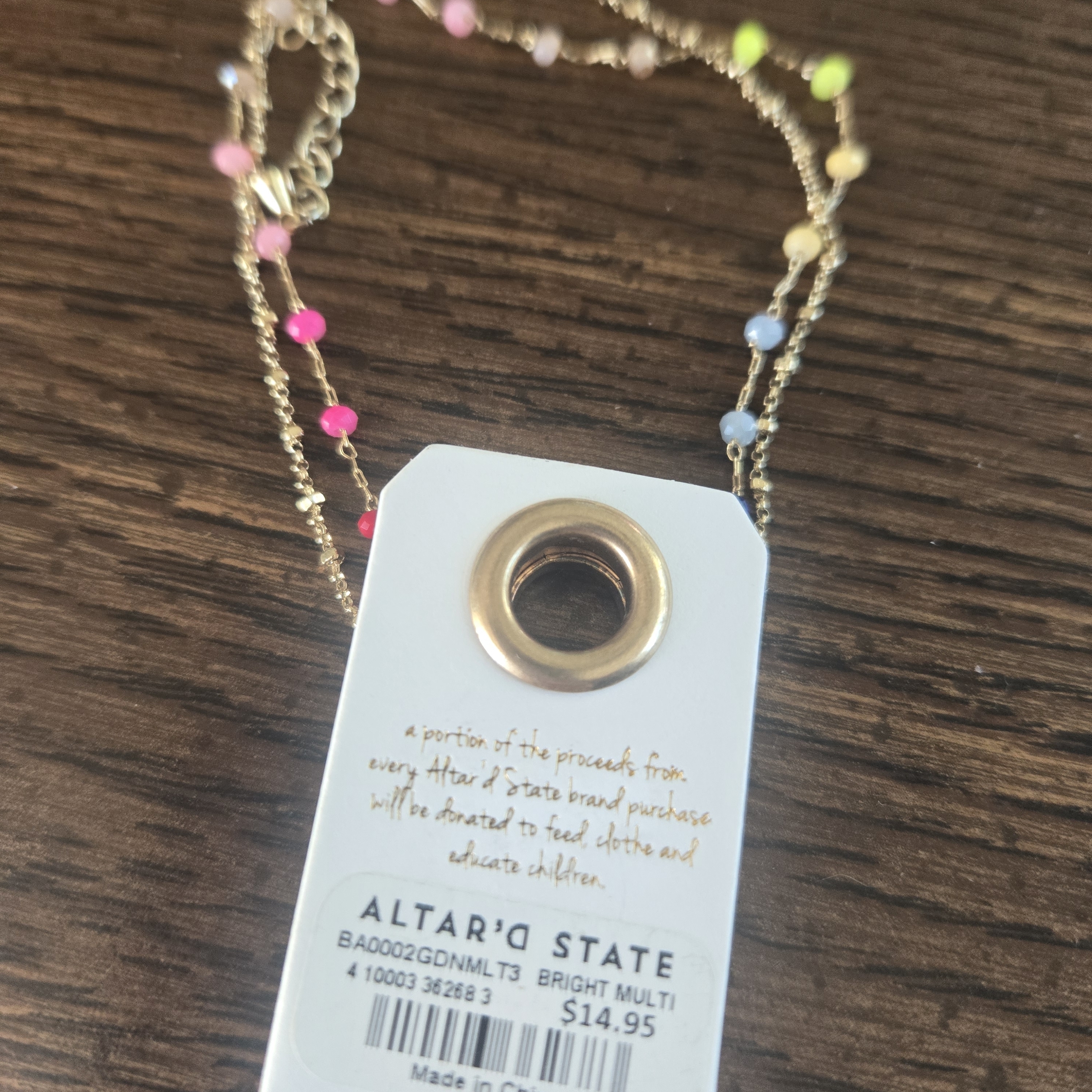 Altard State Gold Necklace With Pink Yellow And Blue Beads 10$